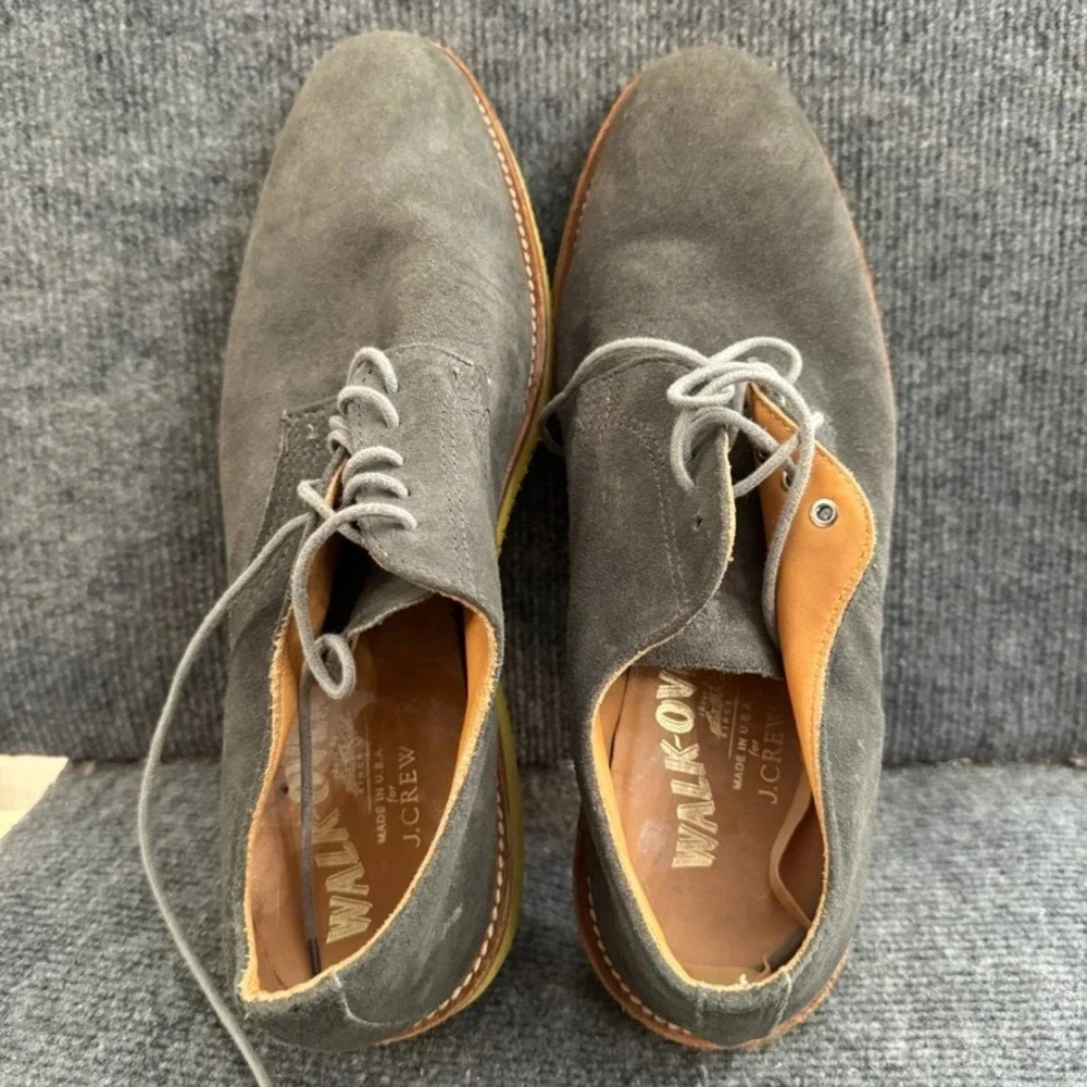 Walk-Over for J.Crew Mens 11 Grey Suede Derby Yellow Vibram Sole Made in USA